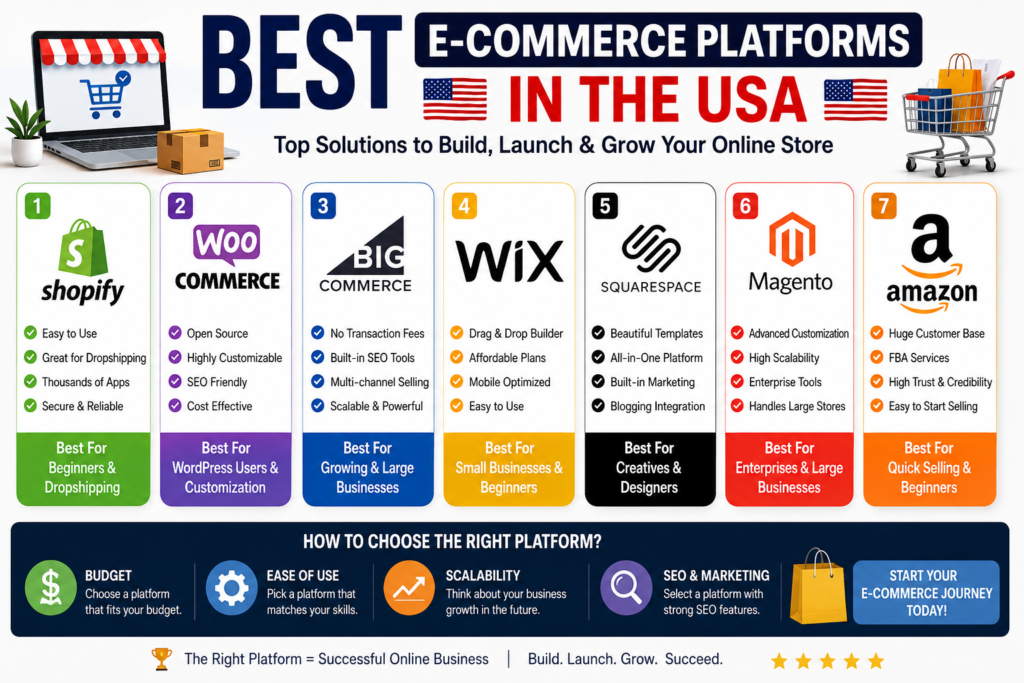 Best E-commerce Platforms in the USA comparison infographic